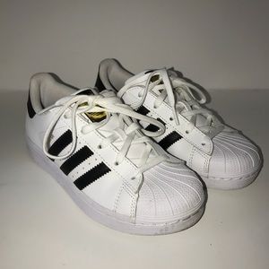 Adidas Youth Size 1 Superstar C White Black Gold